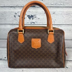 Celine Macadam Boston Brown Monogram Canvas Leather Handbag